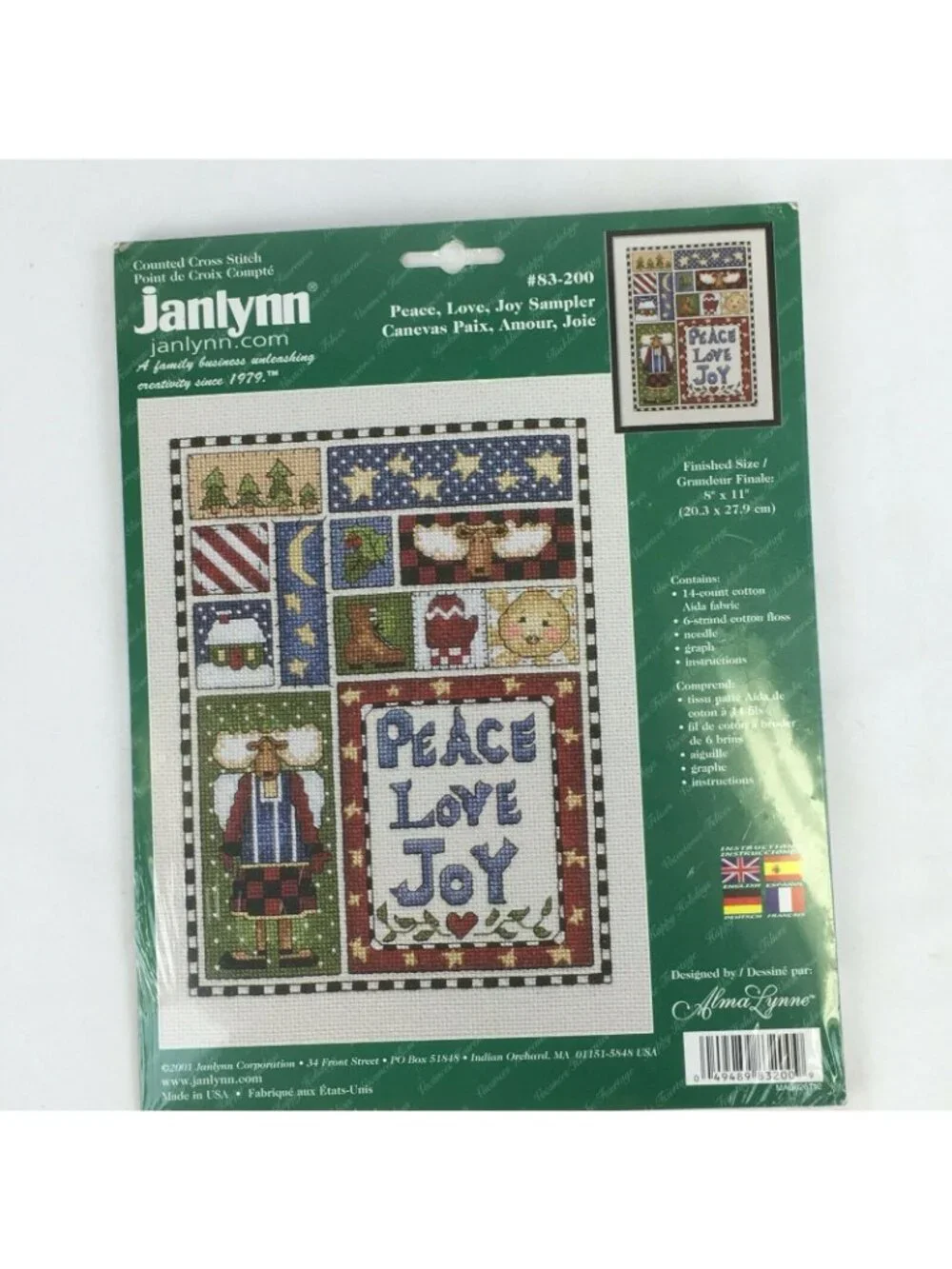 Vintage New Janlynn Peace Love Joy Christmas Counted Cross Stitch Sampler Kit